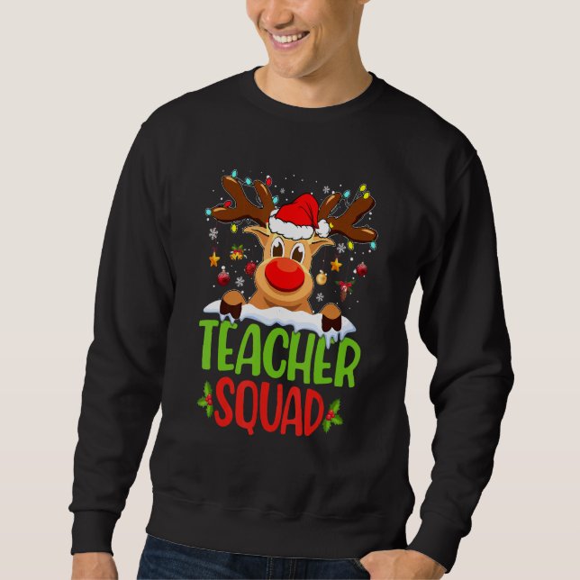 Sweatshirt Teacher Squad Santa Reindeer Christmas Lights Xmas (Devant)