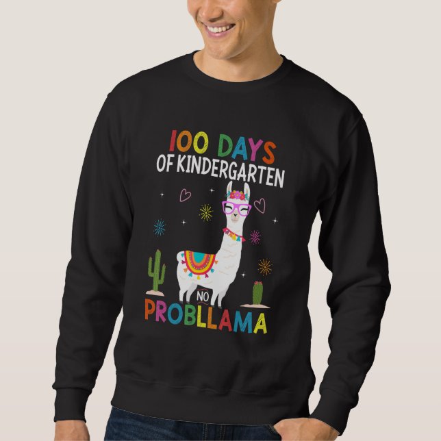 Sweatshirt Team Kindergarten No Prob Llama Teacher 100th Day  (Devant)