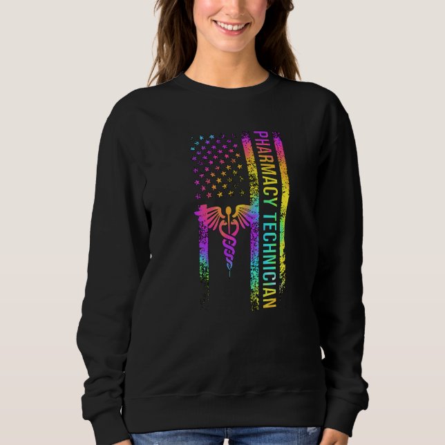 Sweatshirt Technicien en pharmacie Drapeau américain Pharmaci (Devant)