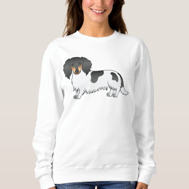 Sweatshirt Teckel à poil long piebalde noir et feu (Devant)