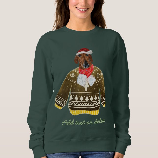 Sweatshirt Teckels rouge maman chien de Noël laid (Devant)