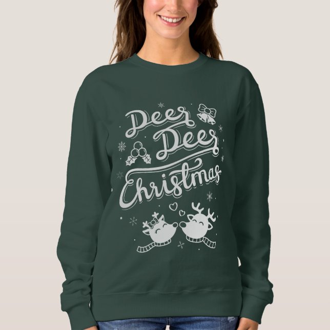 Sweatshirt Tee drôle de typographie Noël Cerf Renne (Devant)