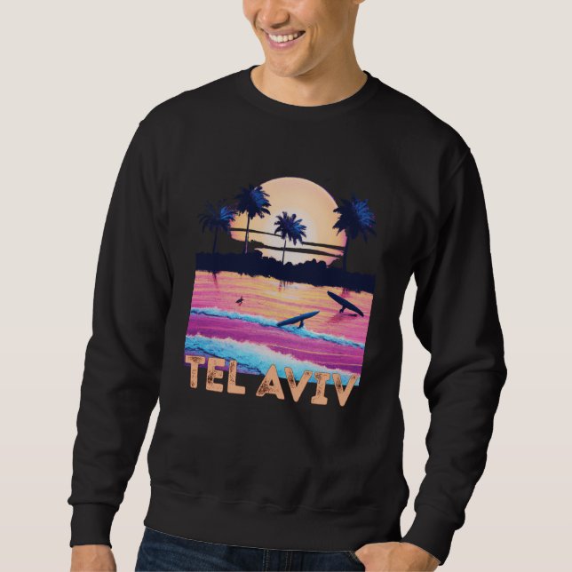 Sweatshirt Tél Aviv Israël Souvenir Surf Rétro (Devant)
