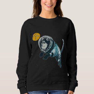 Sweatshirt Tennis Ball Space Husky Wolf Space Blue Dog Astron