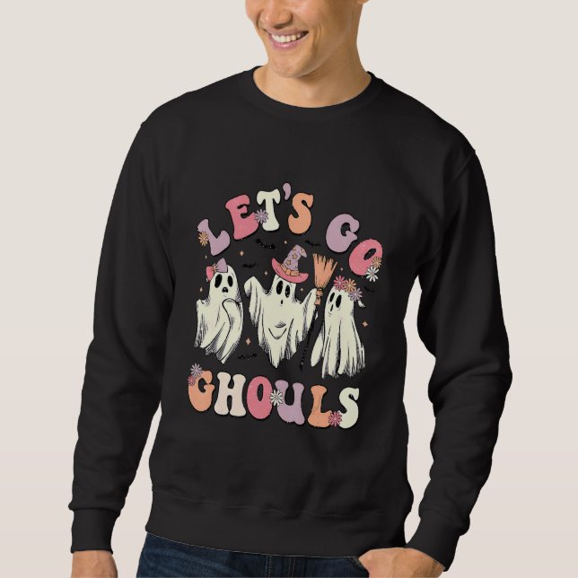 Sweatshirt Tenue de fantôme d'Halloween Rétro Groovy Allons-y (Devant)