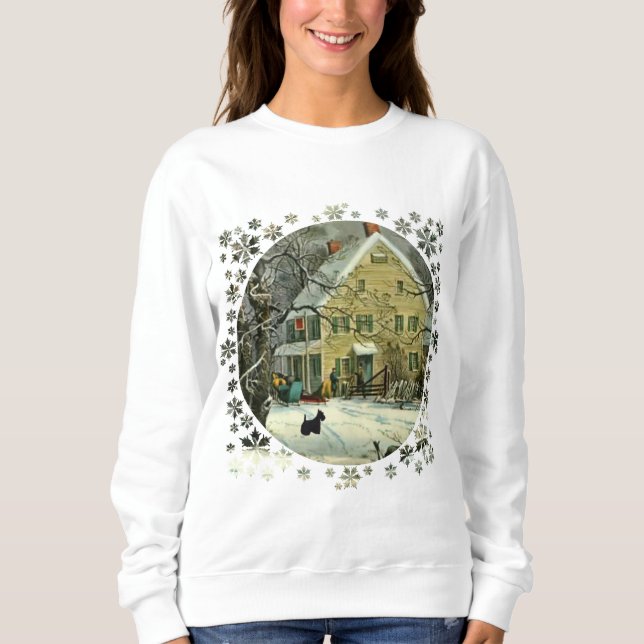 Sweatshirt Térrier Écossais Hiver à l'Ancienne (Devant)