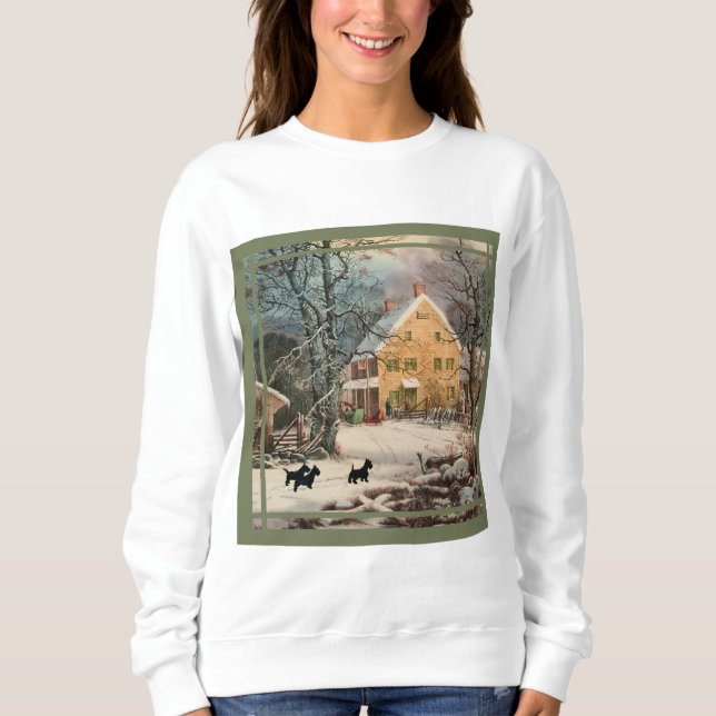 Sweatshirt Térrier Écossais Hiver Ancien Style  (Devant)