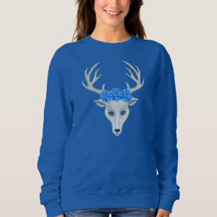 Sweatshirt Tête de cerf blanc Mystérieux yeux bleus Antlers R