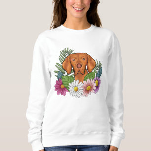 Sweatshirt Tête De Chien Vizsla Hongroise Et Fleurs Colorées