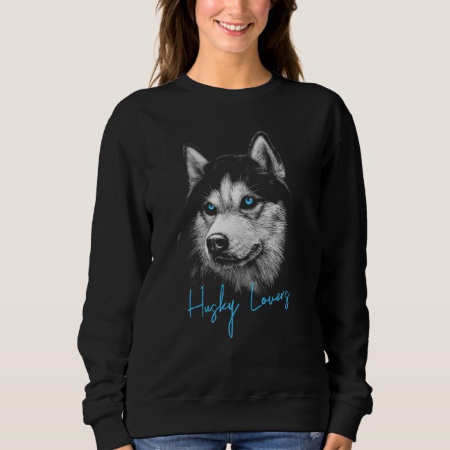 Sweatshirt Tête de portrait Husky Sibérien Avec Yeux Bleus (Devant)