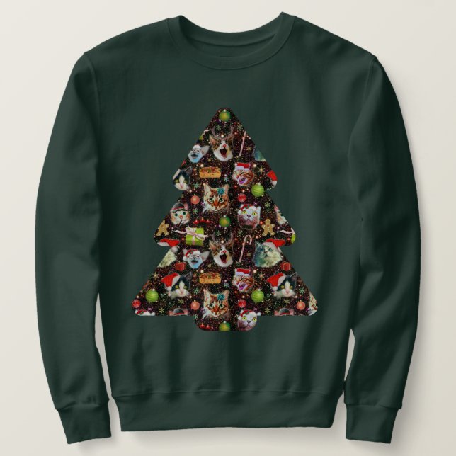 Sweatshirt Têtes de chat dans l'espace drôle laide de Noël (Design devant)