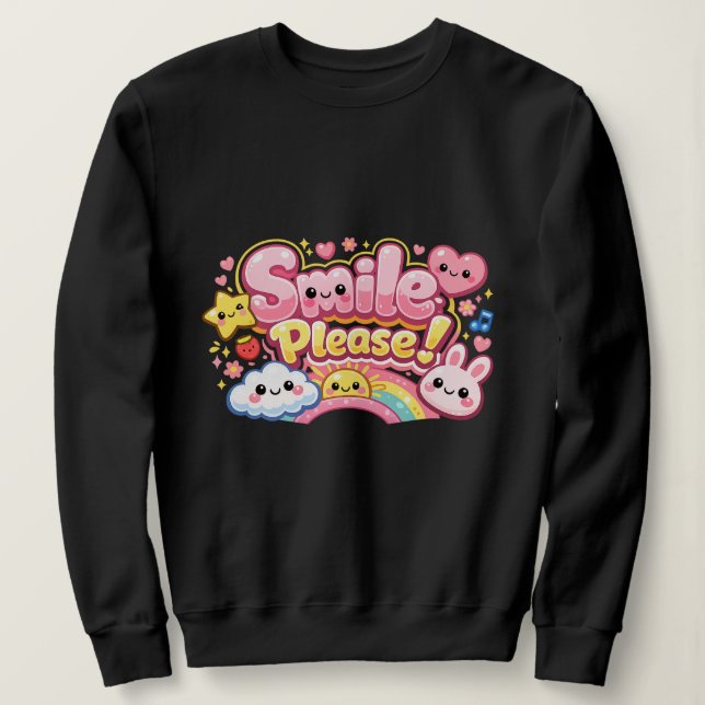 Sweatshirt texte Sourire s'il vous plaît style kawaai (Design devant)