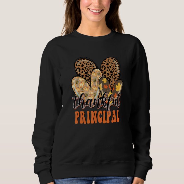 Sweatshirt Thankful Principal Cheetah Heart Principal Life Th (Devant)