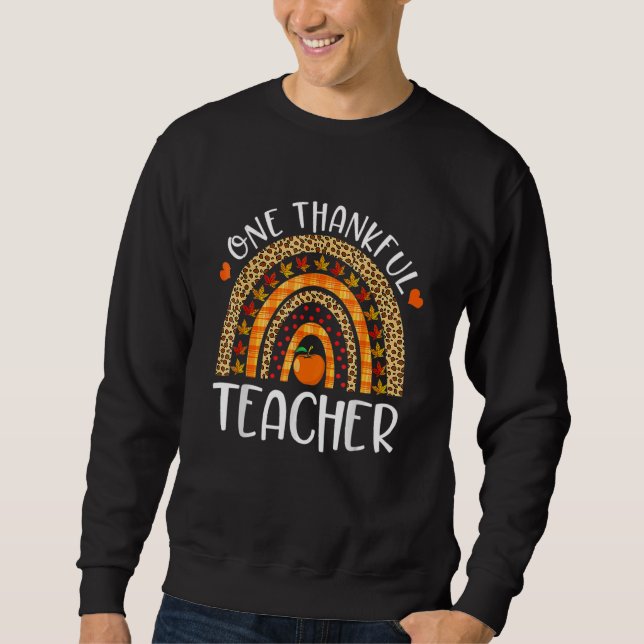 Sweatshirt Thankful Teacher Thanksgiving Rainbow Leopard Fall (Devant)