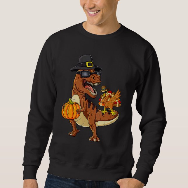 Sweatshirt Thanksgiving Rex Dabbing Turkey  Boys Girls Kids (Devant)