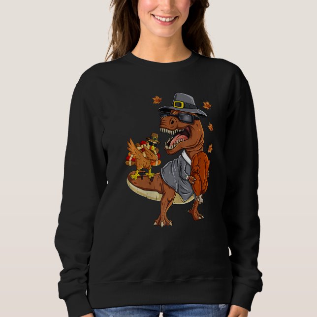 Sweatshirt Thanksgiving Rex Dabbing Turkey Pilgrim Boys Kids  (Devant)