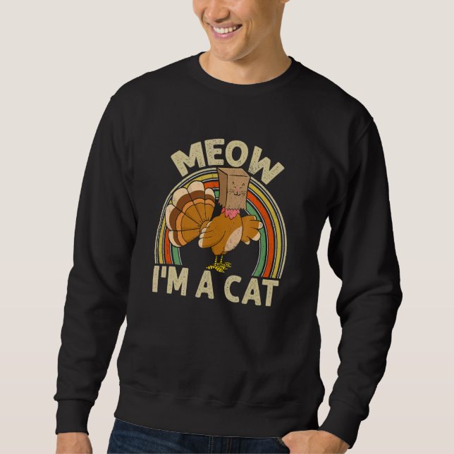 Sweatshirt Thanksgiving Turkey Fake Cat Retro RainbowHappy Tu (Devant)