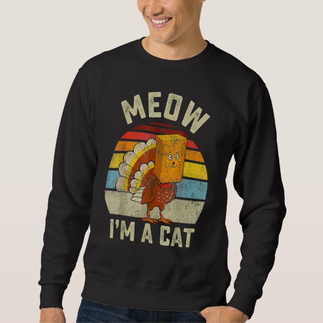 Sweatshirt Thanksgiving  Turkey Fake Cat Retro Women Men Kids (Devant)