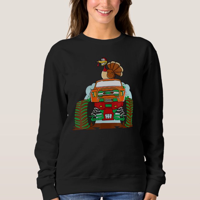 Sweatshirt Thanksgiving Turkey Riding Monster Truck Boys Kids (Devant)