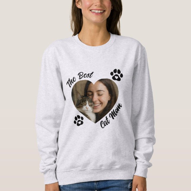 Sweatshirt "The Best Cat Mom" Personalized Photo Heart  (Devant)