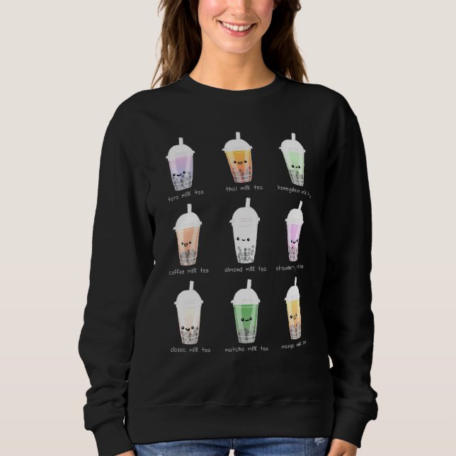 Sweatshirt Thé Buble Et Boba Tea Pastel Rose Esthétique (Devant)