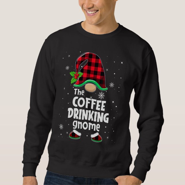 Sweatshirt The Coffee Drinking Gnome Buffalo Plaid Christmas  (Devant)