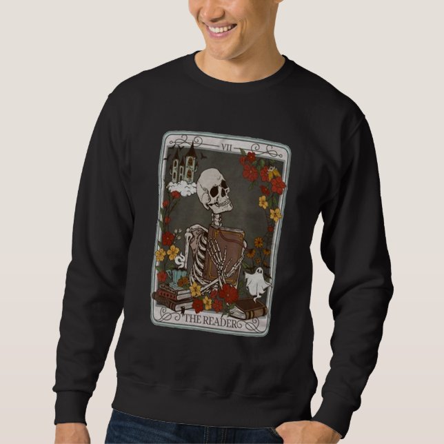Sweatshirt The Reader Tarot Card Bookish Skeleton Librarian B (Devant)