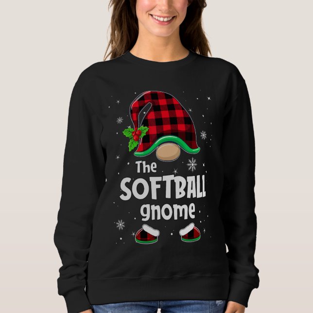 Sweatshirt The Softball Gnome Buffalo Plaid Christmas Matchin (Devant)