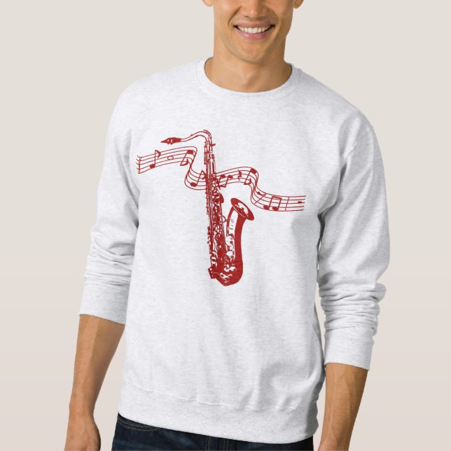 Sweatshirt Thème musical Saxophone rouge et notes -Sweatshirt (Devant)