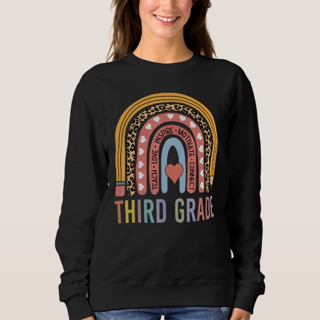 Sweatshirt Third Grade Teacher Leopard Print Cute Women Rainb (Devant)