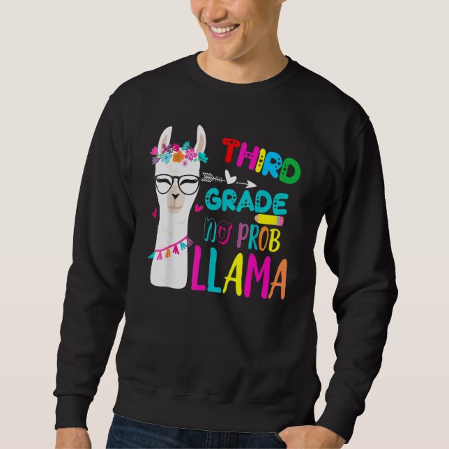Sweatshirt Third Team 3rd Grade Teacher Rainbow No Prob Llama (Devant)