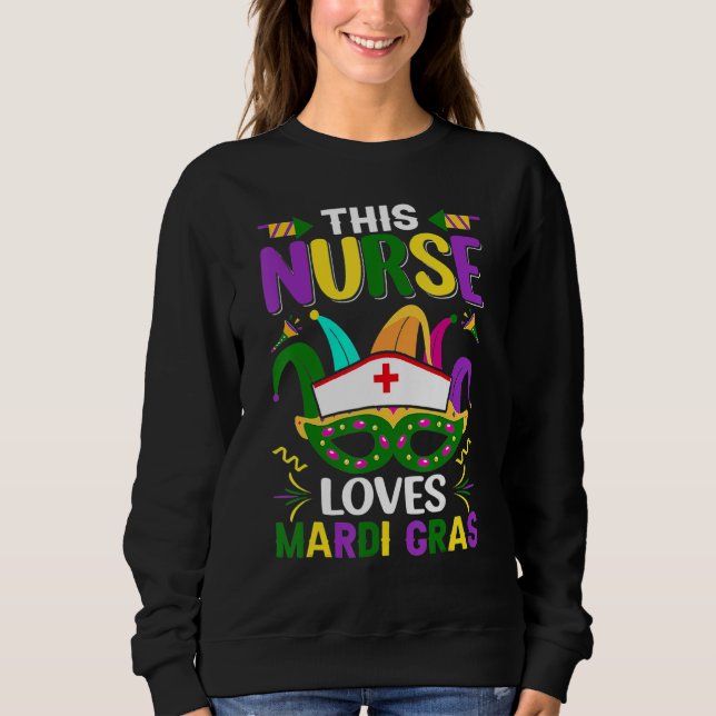 Sweatshirt This Nurse Loves Mardi Gras Mask Ribbons_1 (Devant)