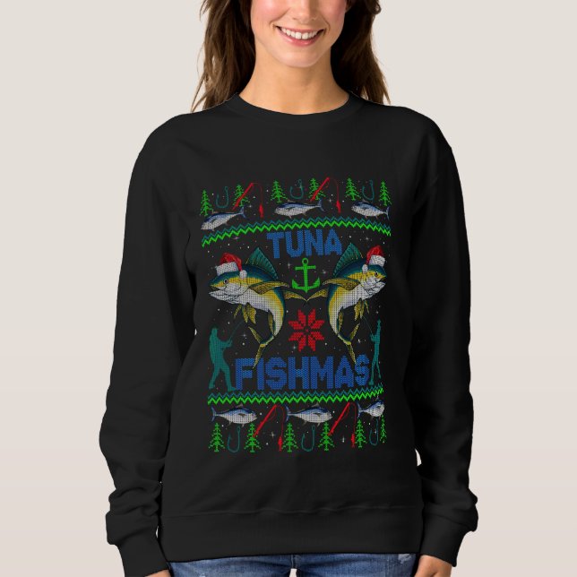 Sweatshirt Thon drôle Pêcher laide doux de Noël (Devant)
