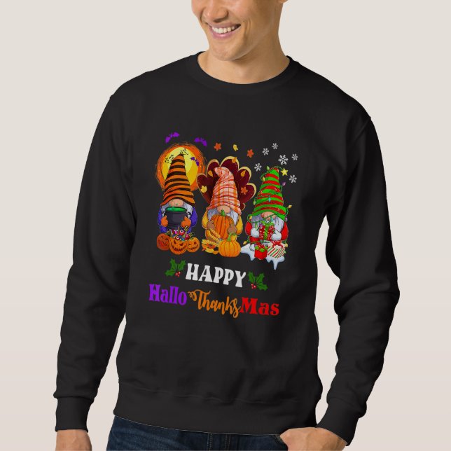Sweatshirt Three Gnomes Halloween Merry Christmas Happy Hallo (Devant)