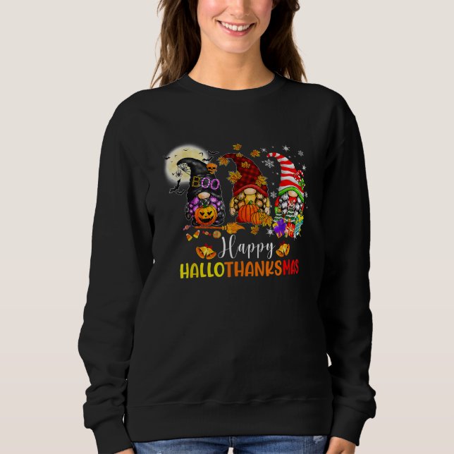 Sweatshirt Three Gnomes Halloween Merry Christmas Happy Hallo (Devant)