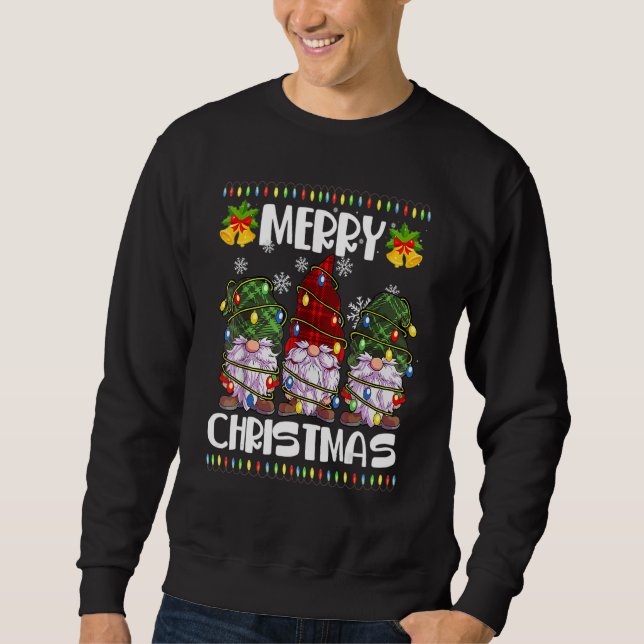 Sweatshirt Three Gnomes Matching Family Merry Christmas Tree  (Devant)
