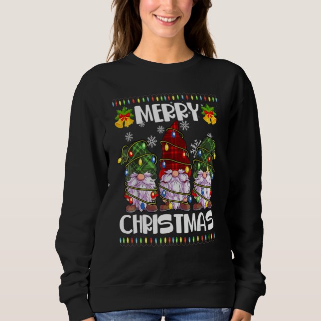 Sweatshirt Three Gnomes Matching Family Merry Christmas Tree  (Devant)
