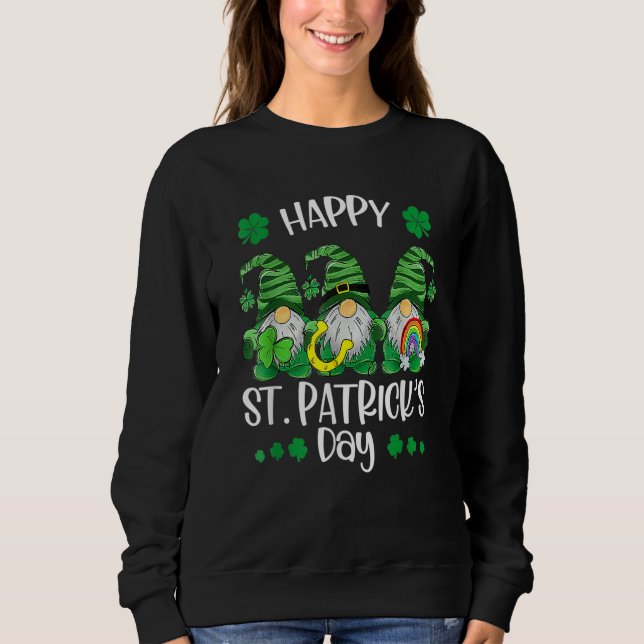 Sweatshirt Three Gnomes Shamrock Happy St Patrick's Day Go Lu (Devant)