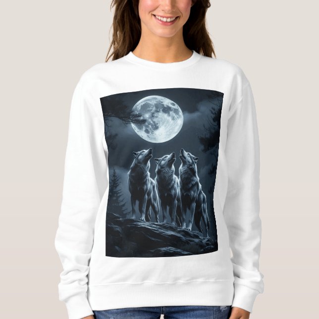 Sweatshirt Three Wolves Howling at the Full Moon - Three Wolf (Devant)