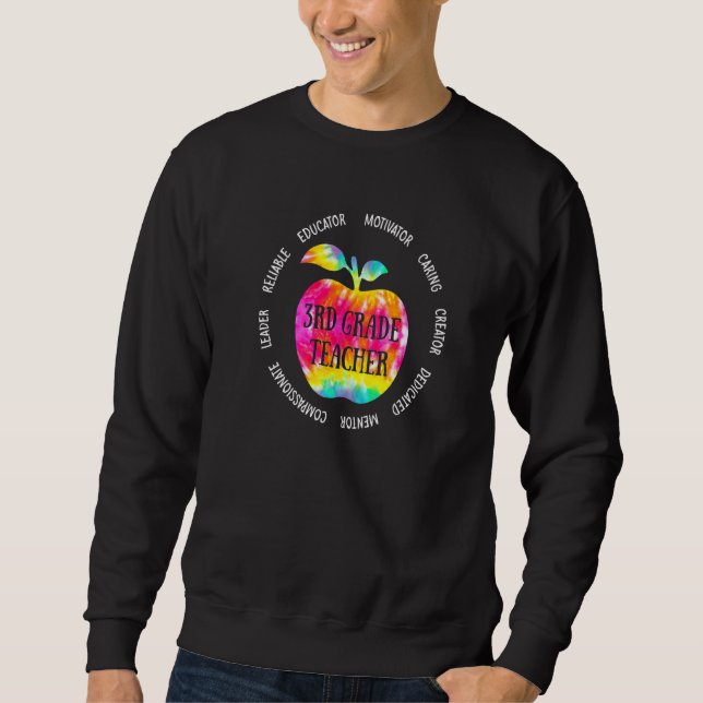 Sweatshirt Tie Dye 3e année Enseignant Vie Pomme Retour à (Devant)