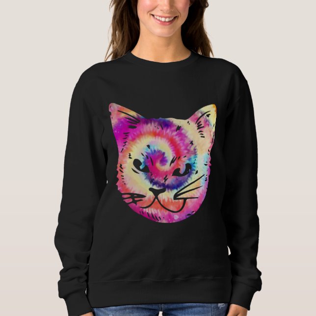 Sweatshirt Tie Dye Cat Kitten  Hippie (Devant)