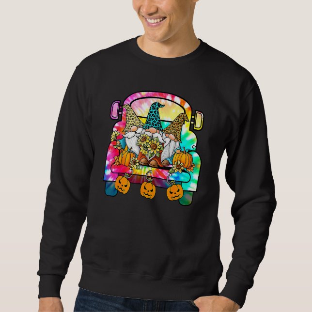 Sweatshirt Tie Dye Pumpkin Gnomes In Halloween Truck  Holiday (Devant)