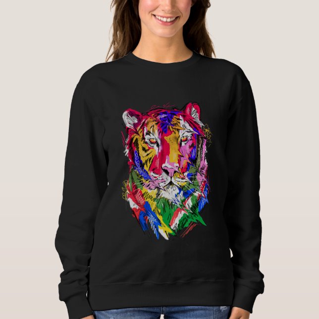 Sweatshirt Tiger animal motif, colourful animal print art (Devant)