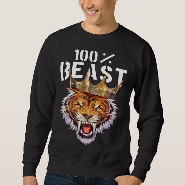 Sweatshirt Tiger Beast Crown Animal Workout Gym Motivation Fi (Devant)