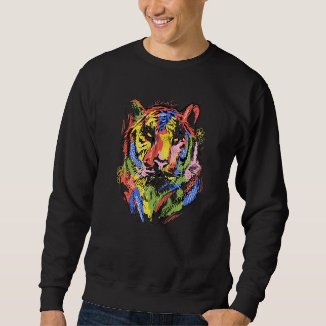 Sweatshirt Tiger colourful animal art animal lovers tiger Pre (Devant)