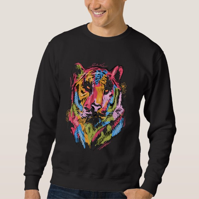 Sweatshirt Tiger Colourful Art Animal Lover Animal (Devant)