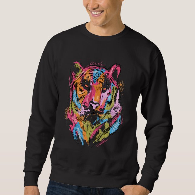 Sweatshirt Tiger Colourful Art Animal Lovers Tiger Motif (Devant)