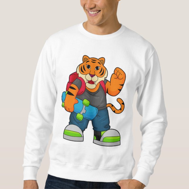 Sweatshirt Tiger comme patineur avec skateboard (Devant)