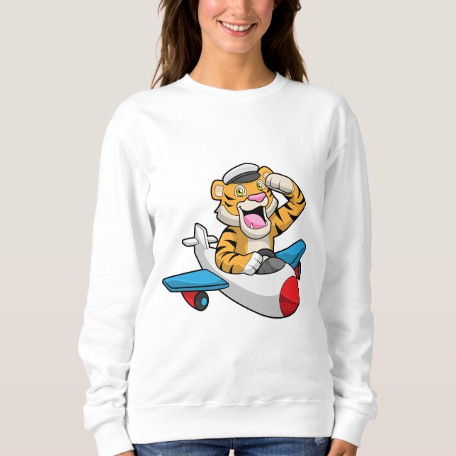 Sweatshirt Tiger comme pilote dans l'avion (Devant)