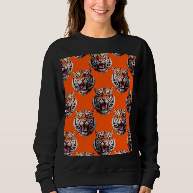 Sweatshirt Tiger Head Pattern Design Orange  (Devant)